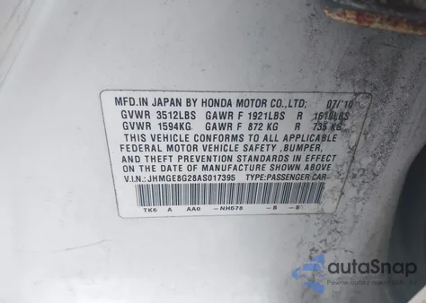 2010 Honda Fit from USA, damaged, VIN JHMGE8G28AS017395